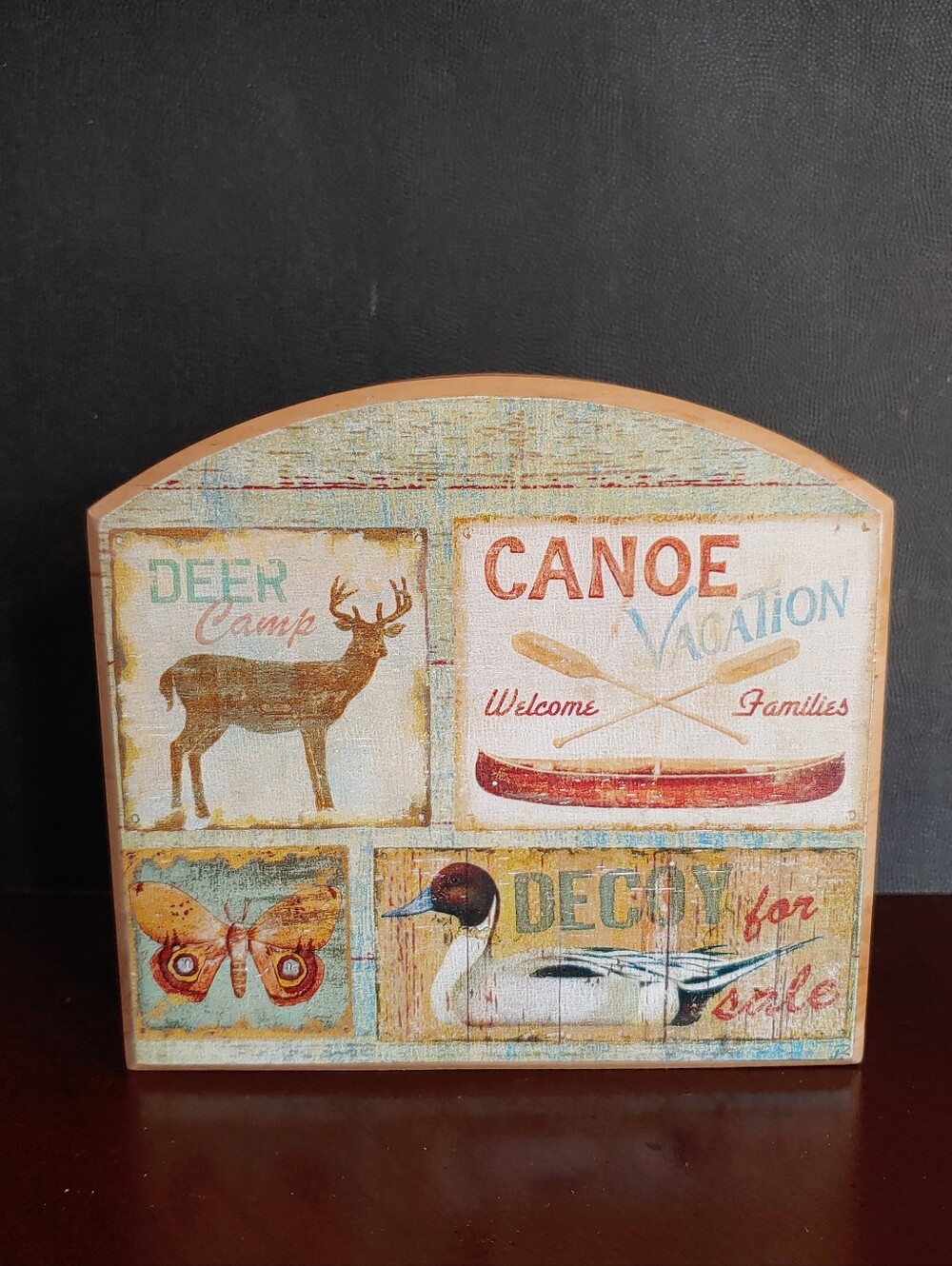 Rustic cabin canoe kitchen rare vintage collage outdoor style wood napkin holder